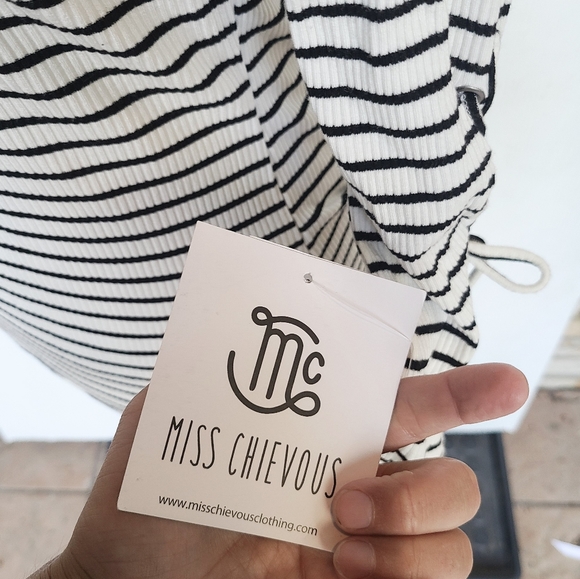 MISS CHIEVOUS black striped lace-up bell sleeve top - Picture 5 of 5